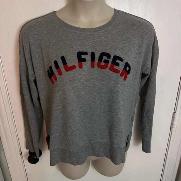 Tommy Hilfiger gray monogram pull on long sleeve size large #1346 - Picture 1 of 6